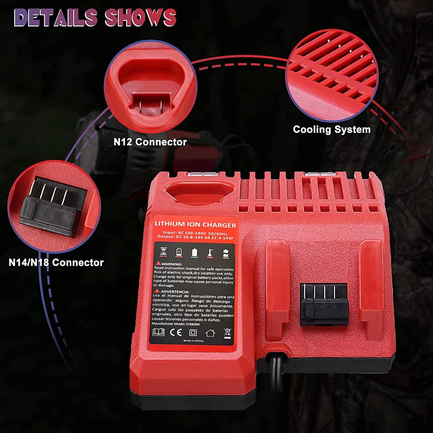 Replacement Charger Compatible with Milwaukee 12V-18V Lithium Battery 48-11-1815 48-11-1820 48-11-1840 48-11-1850 48-11-1890 48-11-2401 48-11-2420 48-11-2440 Power Tools Battery Charger