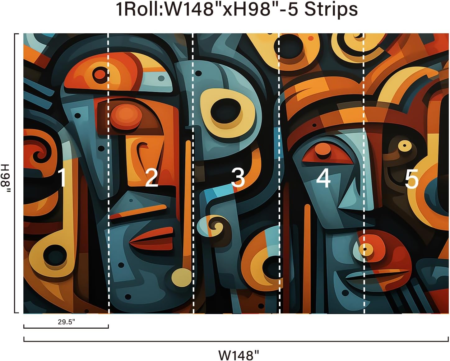 Large Colorful Wall Murals Peel and Stick Orange Blue 3D Mayan Wallpaper 148" W x 98" H Removable Modern Metallic Wall Paper Abstract Art Decor Canvas Home Wall Art for Living Room Background