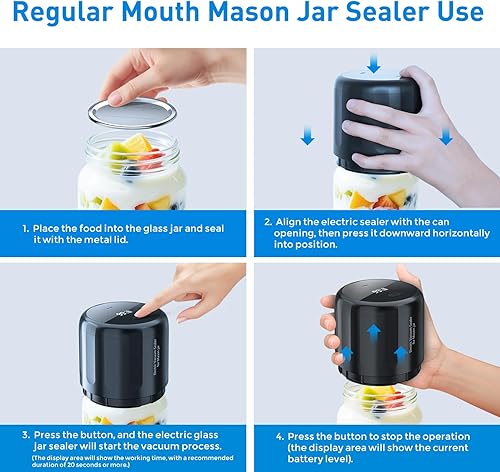 Miniatura 5 de Kit de sellado al vacío eléctrico de tarros de boca ancha y boca regular, utensilios de cocina máquina de sellado al vacío con función de parada