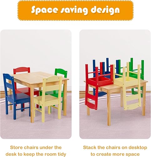 Miniatura 4 de KOTEK Juego de mesa y 4 sillas de madera para niños, mesa de actividades múltiples para aprender, jugar, dibujar, mesa de picnic y sillas para el