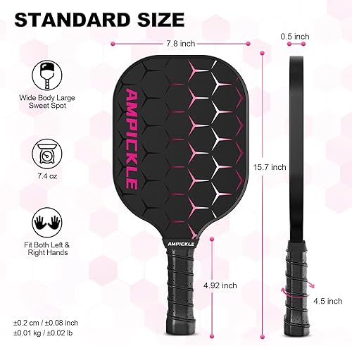 Miniatura 5 de Paleta de pickleball, juego de 2 palas de pickleball de fibra de vidrio, raquetas de pickleball de superficie esmerilada, estándares USAPA, paleta