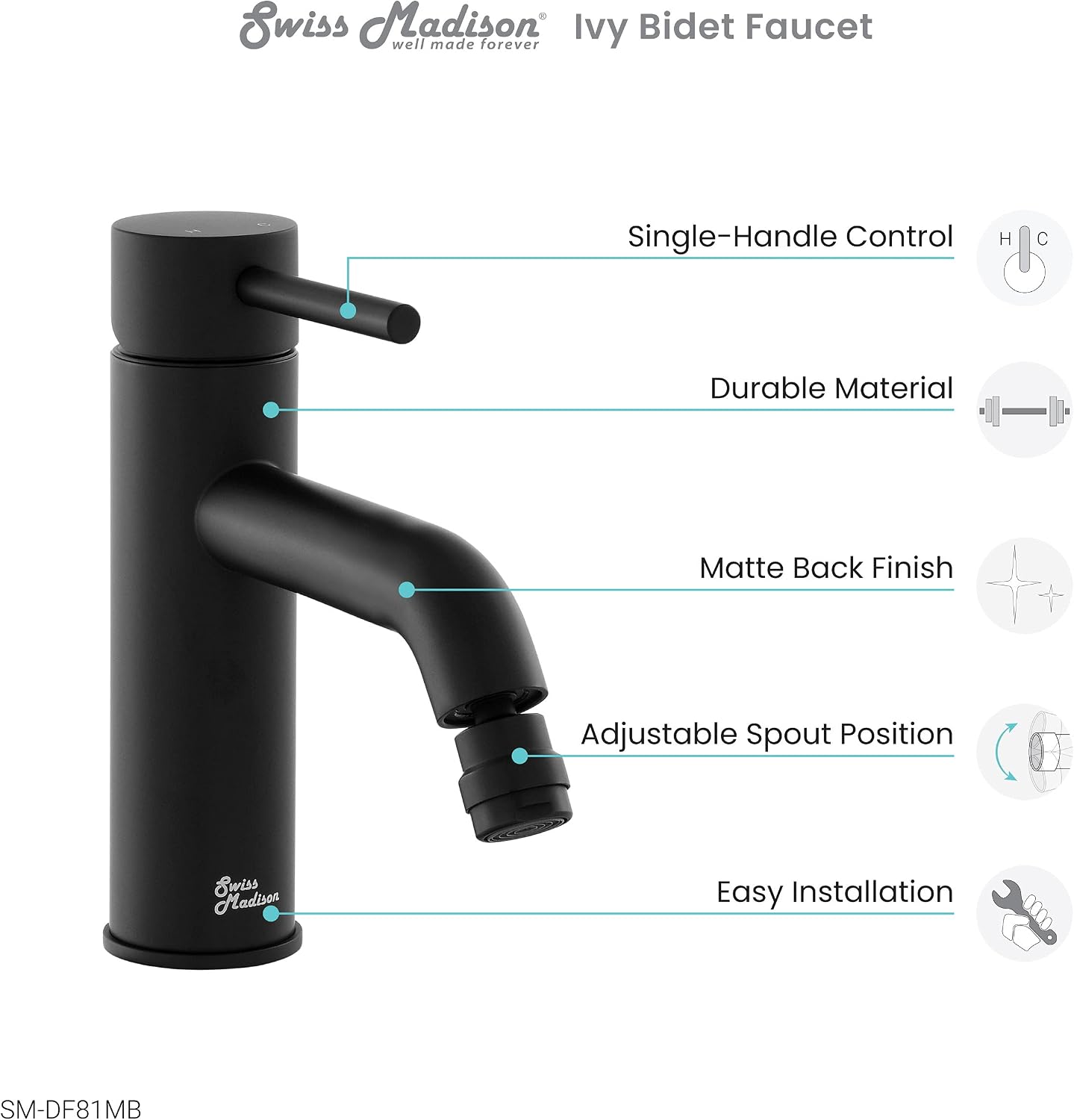 Amazing 🔥 Swiss Madison Well Made Forever SM-DF81MB Ivy Bidet Faucet in Matte Black