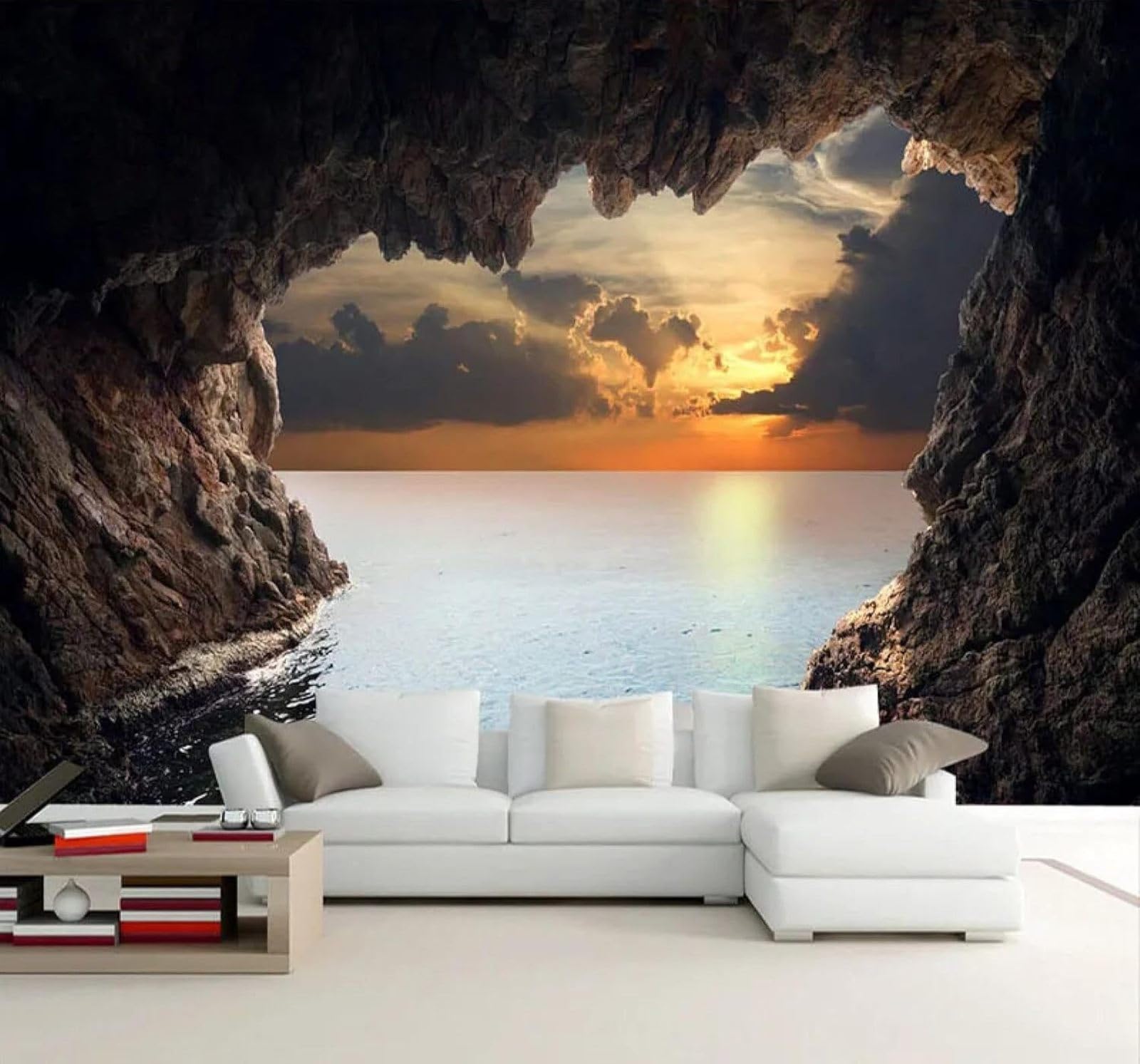 XLMING Beautiful Sunrise Cave Sea Landscape 3D Wallpaper Luxury Home Dining Decor Paste Sofa Living Room The Wall for Bedroom Mural-250cm×170cm