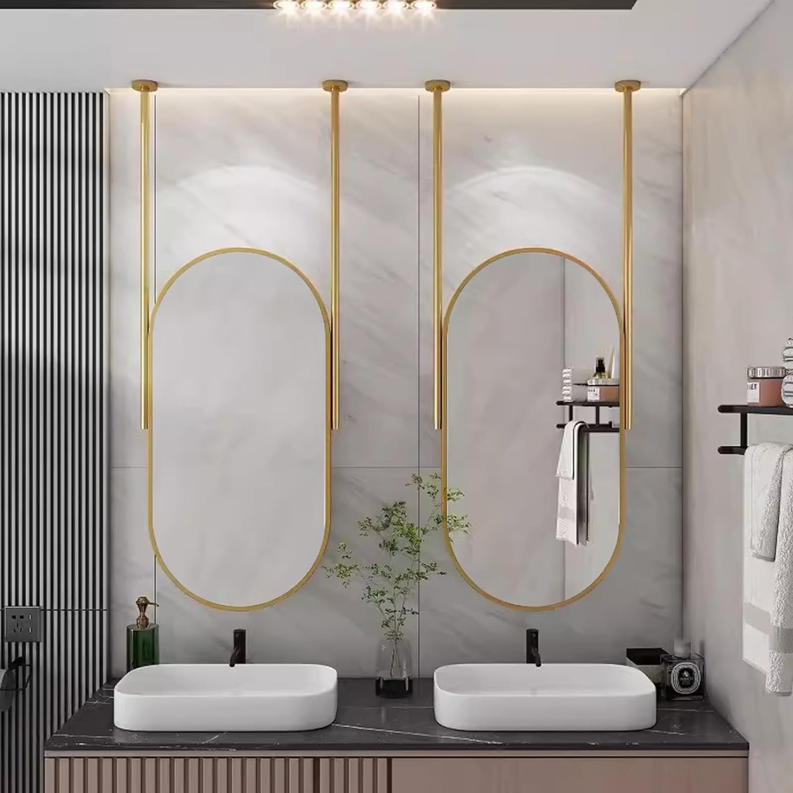 GLJTUO Bathroom Ceiling Mounted Mirror, Hanging Rod With Metal Frame, Vanity Shaving Mirror Entrance Hallway Wall Decoration,size_name-40cmx80cm