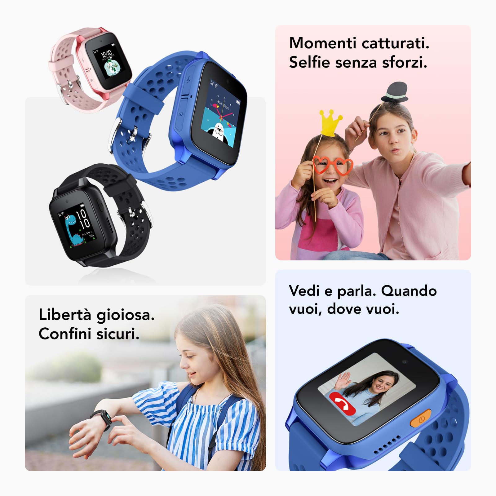 TCL MOVETIME MT46 - Smartwatch per bambini 4G, con Tracking GPS, Pulsante SOS, Fotocamera da 2MP, Fitness Tracking e Temi personalizzati, rosa