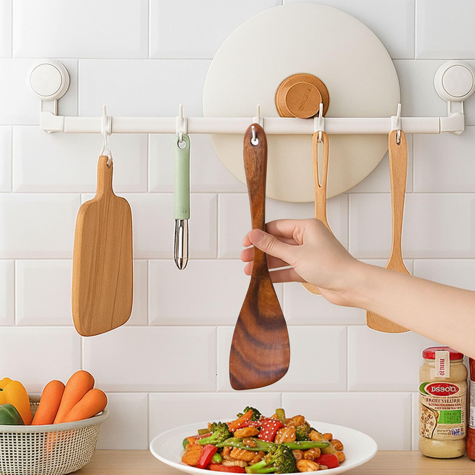 HANSGO Espátula de madera para cocinar, espátula de madera de 12 pulgadas, espátula plana para freír, utensilios de cocina de madera para cocina