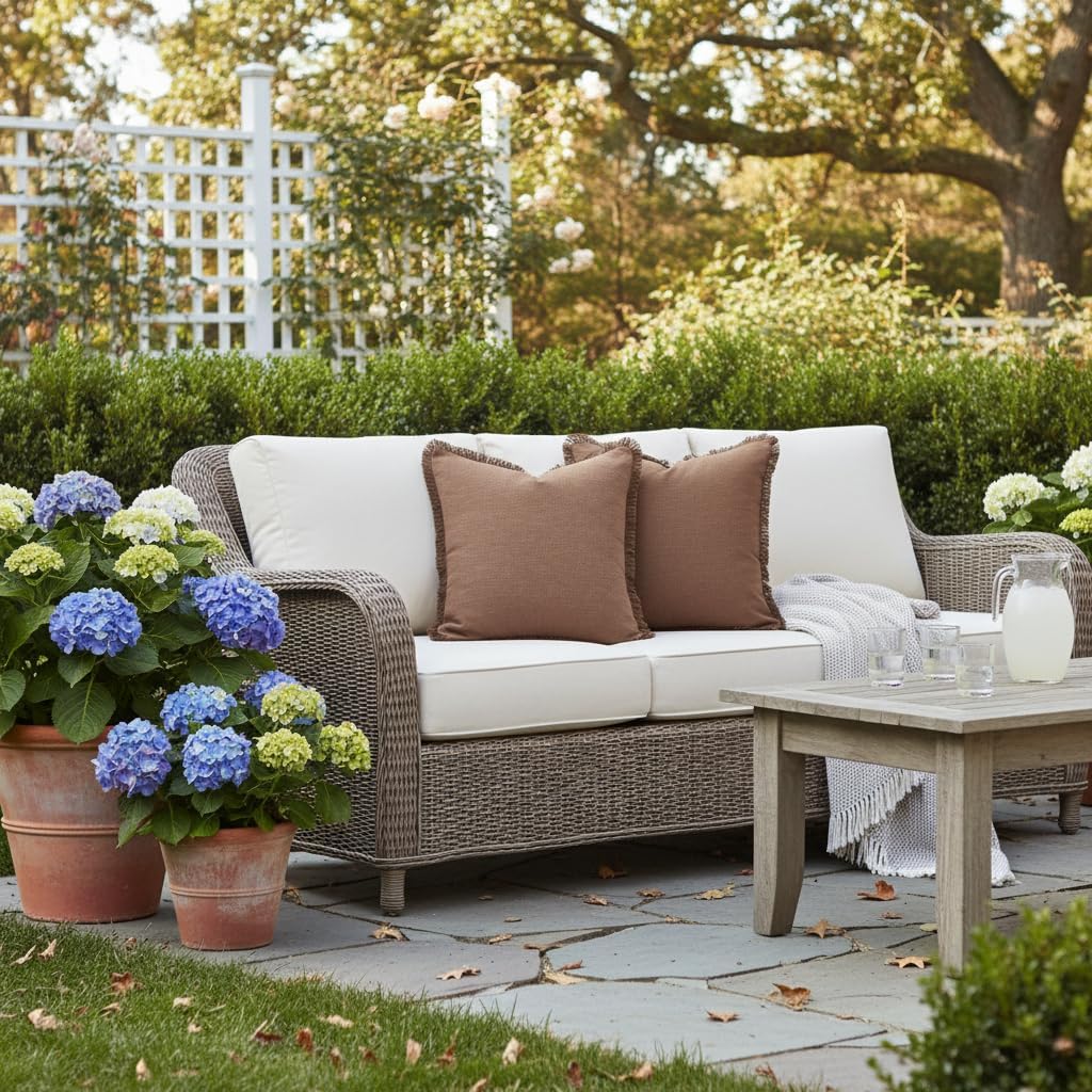 Sunday Praise Set of 2 Linen Fringe Decorative Pillow Covers 20x20 Inch Farmhouse Accent Boho Throw Pillow Cases with Tassels Cozy Soft Square Cushion Covers for Couch Sofa Bed Home Decor,Cocoa Brown