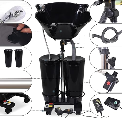 Miniatura 9 de Cuenco de champú portátil eléctrico recargable con bomba, fregadero portátil para lavar el cabello ajustable con rociadorruedas, champú en cualquier