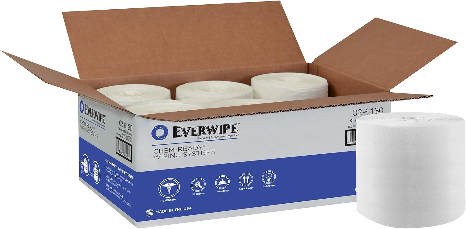 Everwipe by Tork Chem-Ready Wiping Rolls, Make Your Own Wet Wipes, 6 x 180 wipes, 192840 (02-6180)