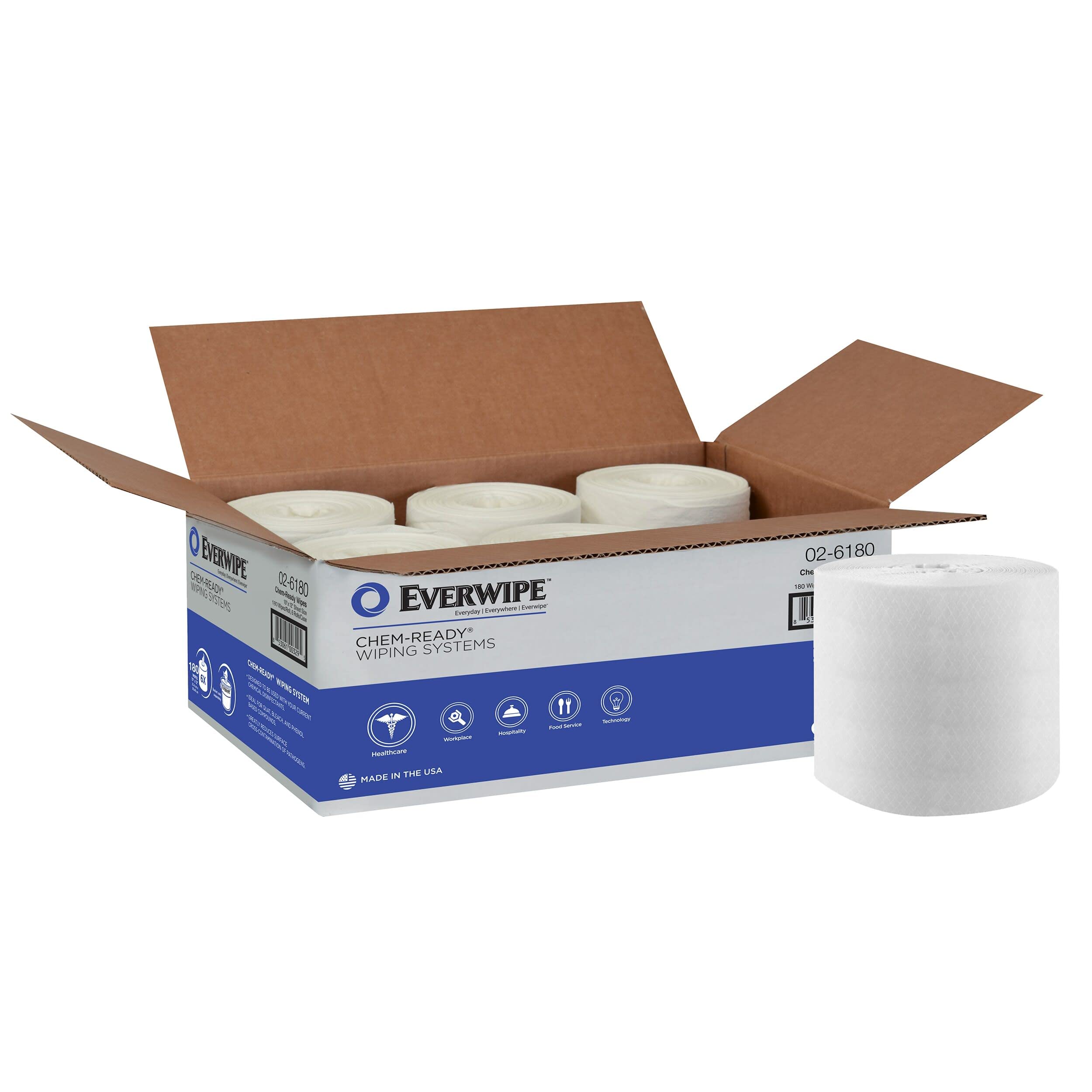 Everwipe by Tork Chem-Ready Wiping Rolls, Make Your Own Wet Wipes, 6 x 180 wipes, 192840 (02-6180)