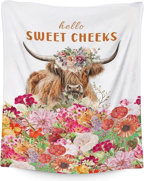 Mercuryelf Highland Cow Throw Blanket - Soft, Fuzzy & Warm - 30x40 Inches Small Blankets for Lap, Crib - White Novelty Throws Gift for Highland Cow Lovers