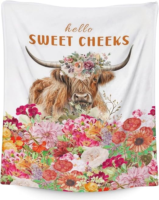 Mercuryelf Highland Cow Throw Blanket - Soft, Fuzzy & Warm - 30x40 Inches Small Blankets for Lap, Crib - White Novelty Throws Gift for Highland Cow Lovers