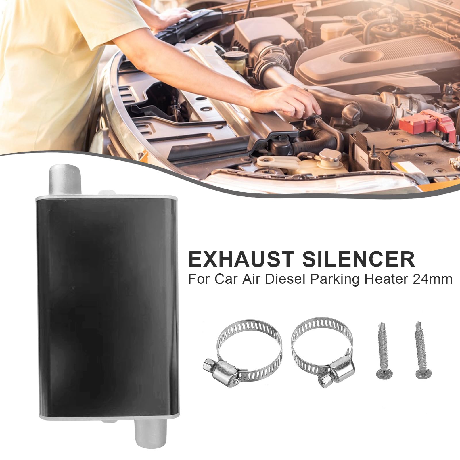 Tubo di scarico Silenziatore, 24mm Silenziatore di scarico per riscaldatore da parcheggio Set di silenziatori, Silenziatore di scarico universale per riscaldatore da parcheggio, Per