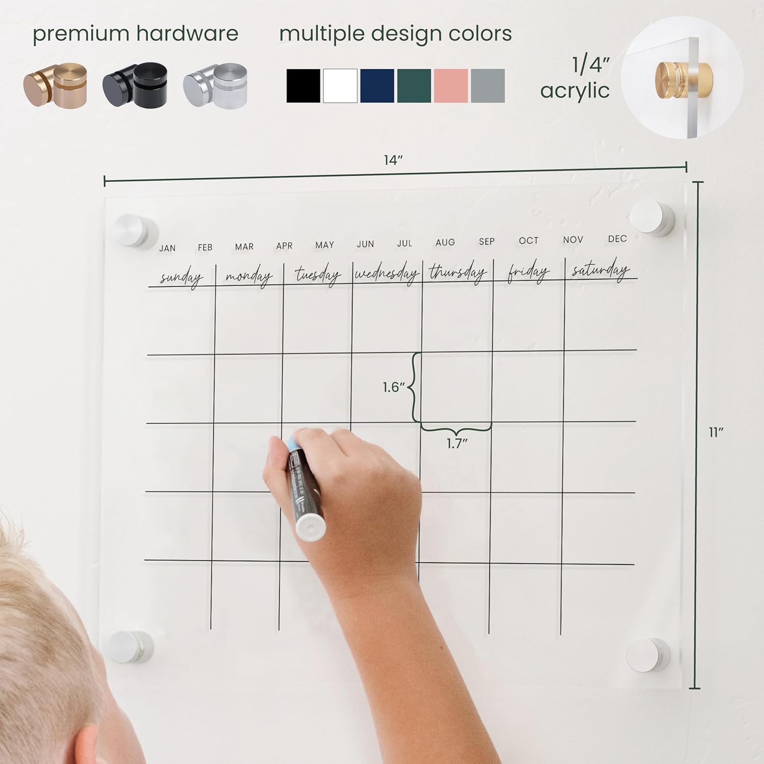 2025 Clear Calendar for Wall, Calendar Whiteboard for Wall, Wall Calendar Dry Erase, Acrylic Calendar, Dry Erase Planning Board (Cursive, Black, 14"x11")