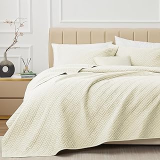 SANMARINO Solid 100% Cotton Bedspread Set – 280 TC, Ultrasonic Quilted, Soft & Lightweight, King Size (90x100 in/254x228 c Price In India