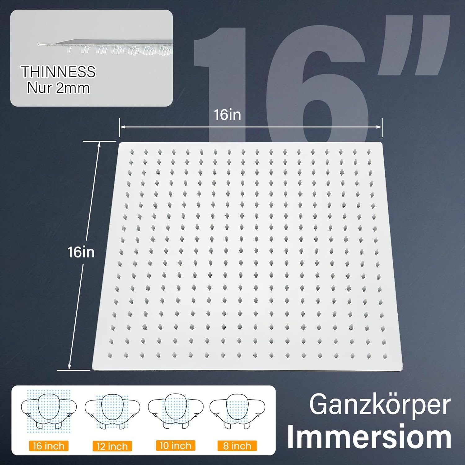 Suguword 40 x 40 cm Grande Soffione Doccia a Pioggia Quadrato in Acciaio Inossidabile con Ugelli Autopulenti Anti-Calcare, Soffione a Soffitto ad Alta Pressione per Esperienza Doccia di Lusso (Classe
