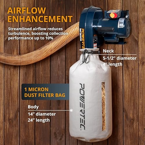 Miniatura 3 de POWERTEC Colector de polvo portátil de 1 HP, 560 CFM con bolsa de filtro de colector de polvo de 1 micrón y sistemas de filtración de aire de 3