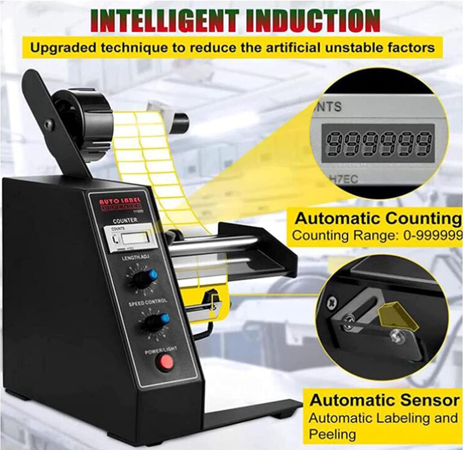 Electric Label Remover - Automatic Sticker Stripping Machine for Labels 4-140mm, Digital Control, High Speed 1-8m/min, Efficient Label Dispenser for Easy Use