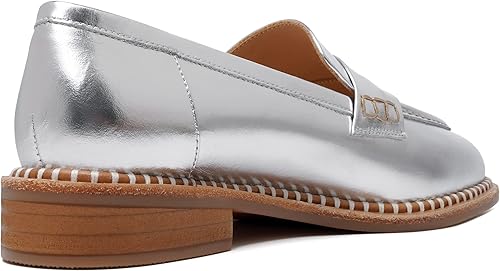 Miniatura 5 de FOGEENA Mocasines de cuero mate para mujer, estilo casual, sin cordones, punta redonda, tacón bajo grueso, zapatos de vestir de 1 pulgada