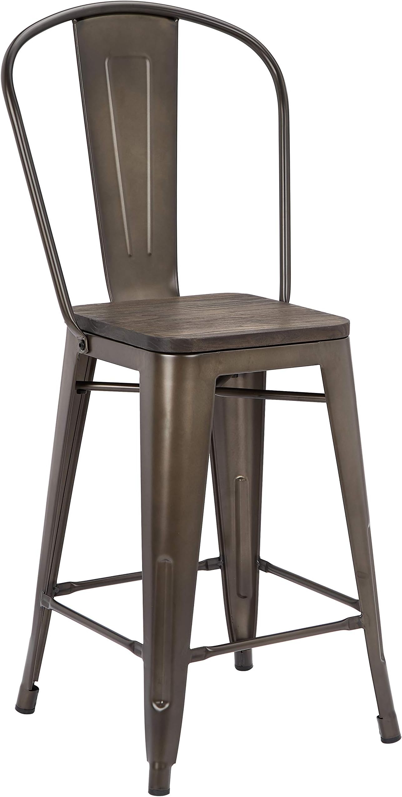 Pioneer Square Midvale 24-Inch Counter-Height Metal Stool with Back Rest, Set of 2, Stormy Gray