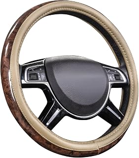CARPASS Beige Wood Grain Microfiber Leather Steering Wheel Cover 14.5-15 Inch Anti-Slip Universal Fit Cars SUVs Sedans