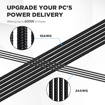 AsiaHorse 12VHPWR Adapter Cable Extension, 600 Watts Rated 12+4-Pin (16-Pin) Female to Male PCIe Extension Cable, Compatible with RTX 3090Ti 4070ti 4080 4090, 3CM Length (Black)