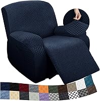 Vista 17 de YEMYHOM Funda elástica de 4 piezas para silla reclinable de jacquard con bolsillo lateral, antideslizante, ajustable, protector de muebles con parte