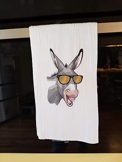 Embroidered 100 Percent Cotton Flour Sack Kitchen Towel - Donkey Wearing Shades