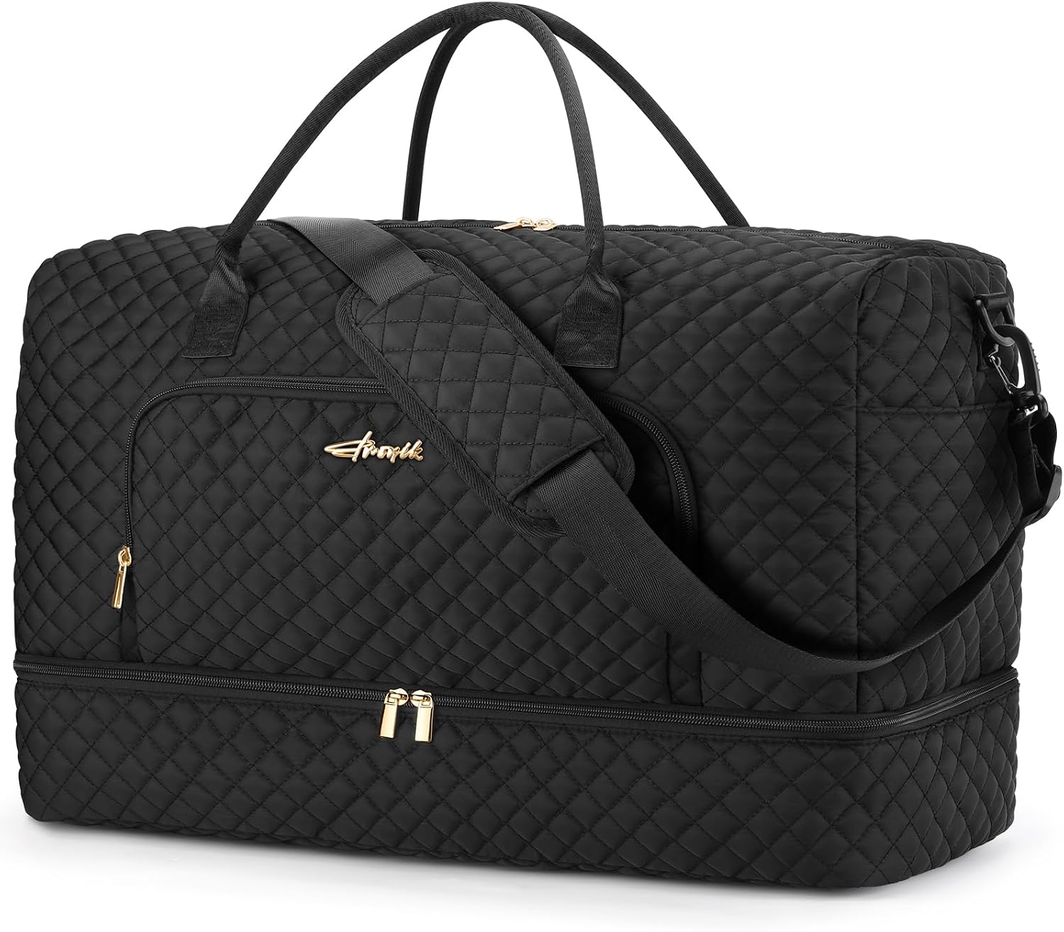 ZOMFELT Carry On Luggage 22x14x9 Airline Approved, 45L Waterproof Large Women Duffle Bag for Travel, Carry on Travel Bag with Shoe Compartment, Weekender Overnight Hospital Gym Bag for Women, Black