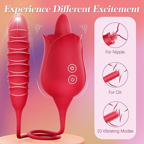 Miniatura 4 de Juguete de rosa para mujer vibrador de rosas para pezones estimulador de clítoris juguete de rosa consolador de empuje para lamer la lengua con 10