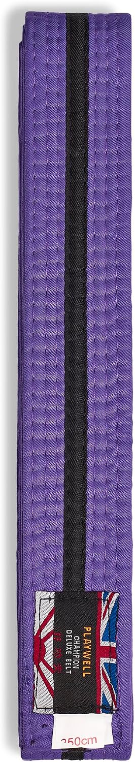 Playwell Martial Arts Cotton Coloured Belt With Black Stripe Grading Belt - (Karate, Judo Taekwondo)