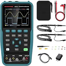HANMATEK Osciloscópio Digital Portátil de Largura de Banda de 100 Mhz com 2 Canais Ho102 Mini Osciloscópio Tft de 3,5 ', Osciloscópio 2 Em 1 e Multímetro, Tela Retroiluminada, Função de Calibração Aut