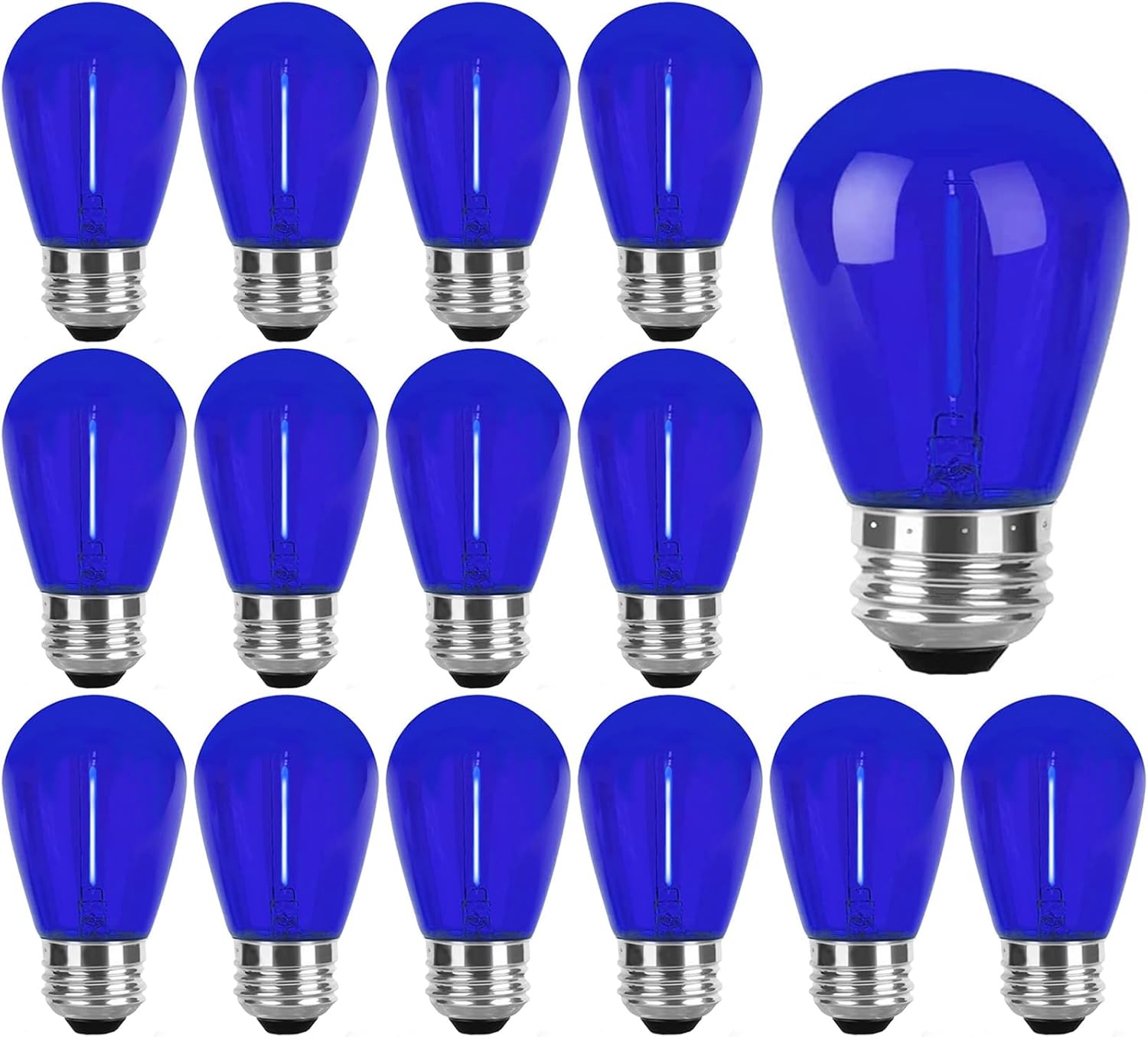 15 Pack S14 LED Bulb 1W S14 Filament Bulb Shatterproof Plastic Outdoor Indoor Filament Replacement Bulbs E26 Base Decorative LED String Light Bulbs for Wedding Party Home