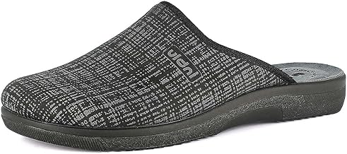 inblu Men's Slippers with Anatomical Footbed in Padded Fabric, Checked Pattern, Lightweight Flexible Sole