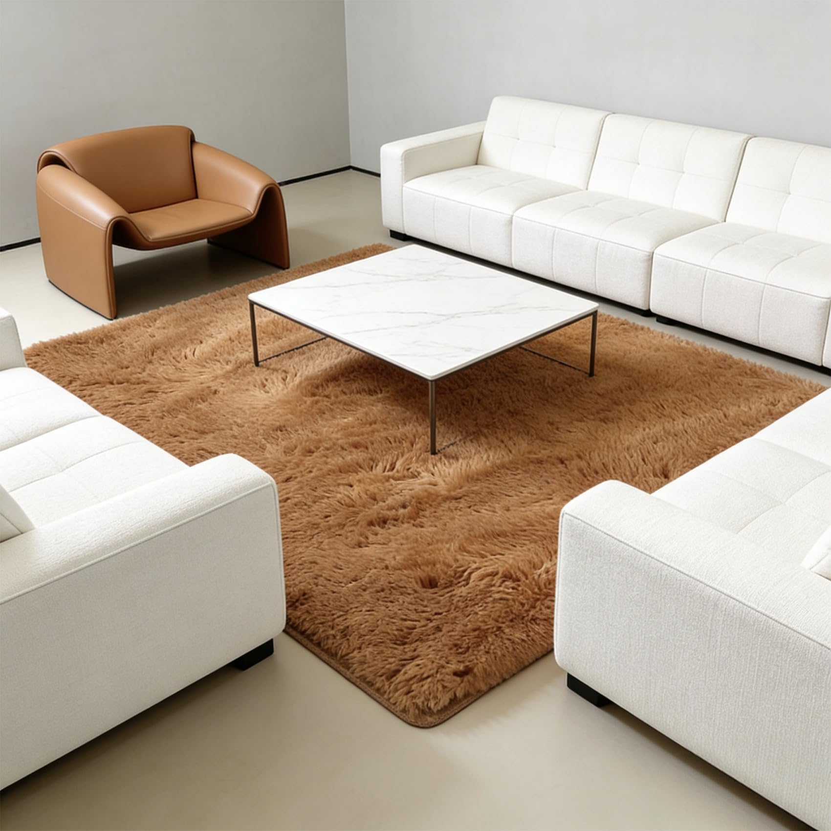 Tapis de salon élégant marron à poils longs style contemporain