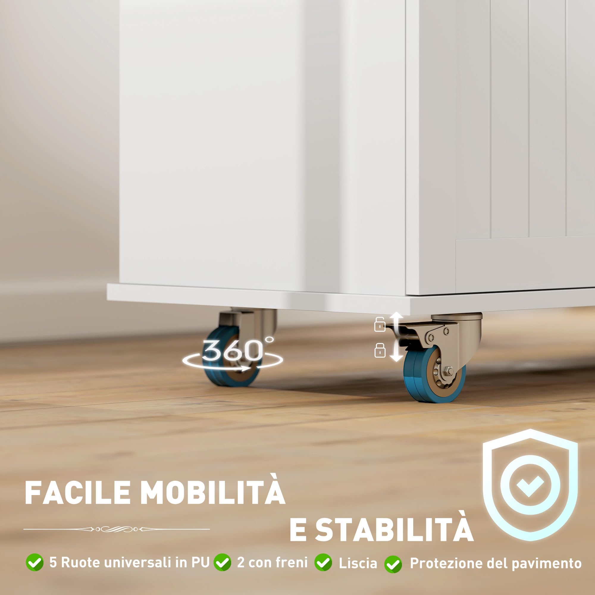HOMCOM Isola Cucina con Ruote, Carrello Cucina con Stazione di Ricarica, Piano a Ribalta in Legno, Ripiani Regolabili, 2 Cassetti, Armadietto Estraibile, Portaspezie a Porta, Portasciugamani, Bianco