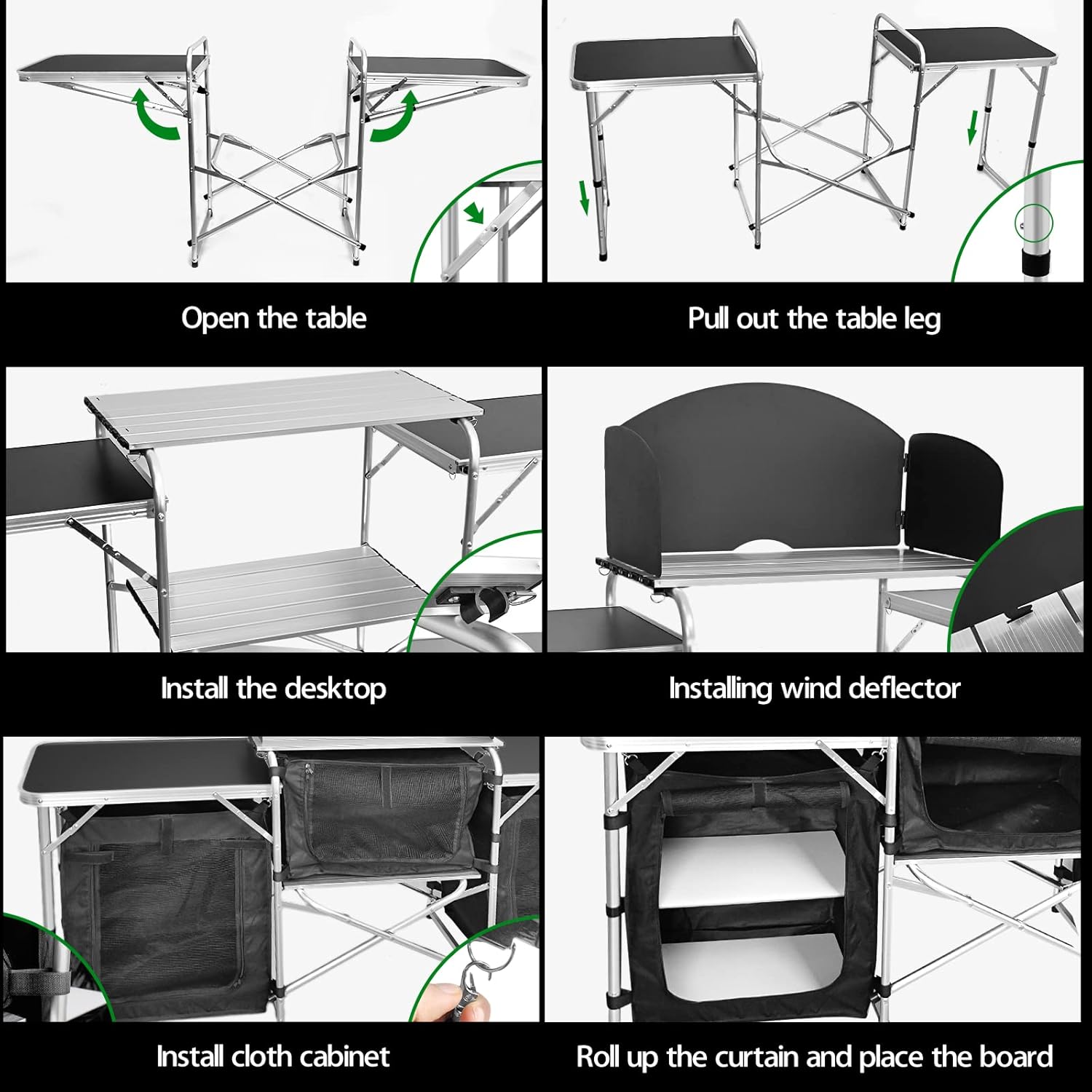 CampLand Cooking Table Folding Outdoor Portable Cook Station Aluminum Camping Kitchen with Storage Organizer (Black3bag) - Image 4
