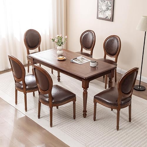 Miniatura 3 de Juego de sillas de comedor de madera 124, sillas de cocina tapizadas con asiento de cuero, silla de comedor rústica, silla lateral sin brazos para