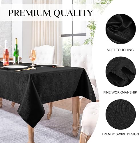 Miniatura 4 de Softalker Mantel rectangular de jacquard, diseño de remolino, impermeable, resistente a las manchas, sin arrugas, peso pesado, para cenas, fiestas,