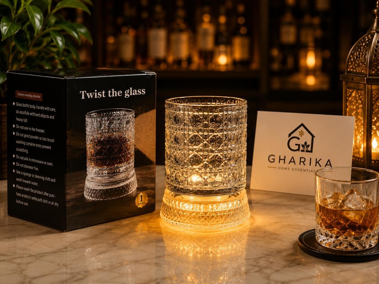 LED Spinning Whiskey Glass - Crystal Design -4