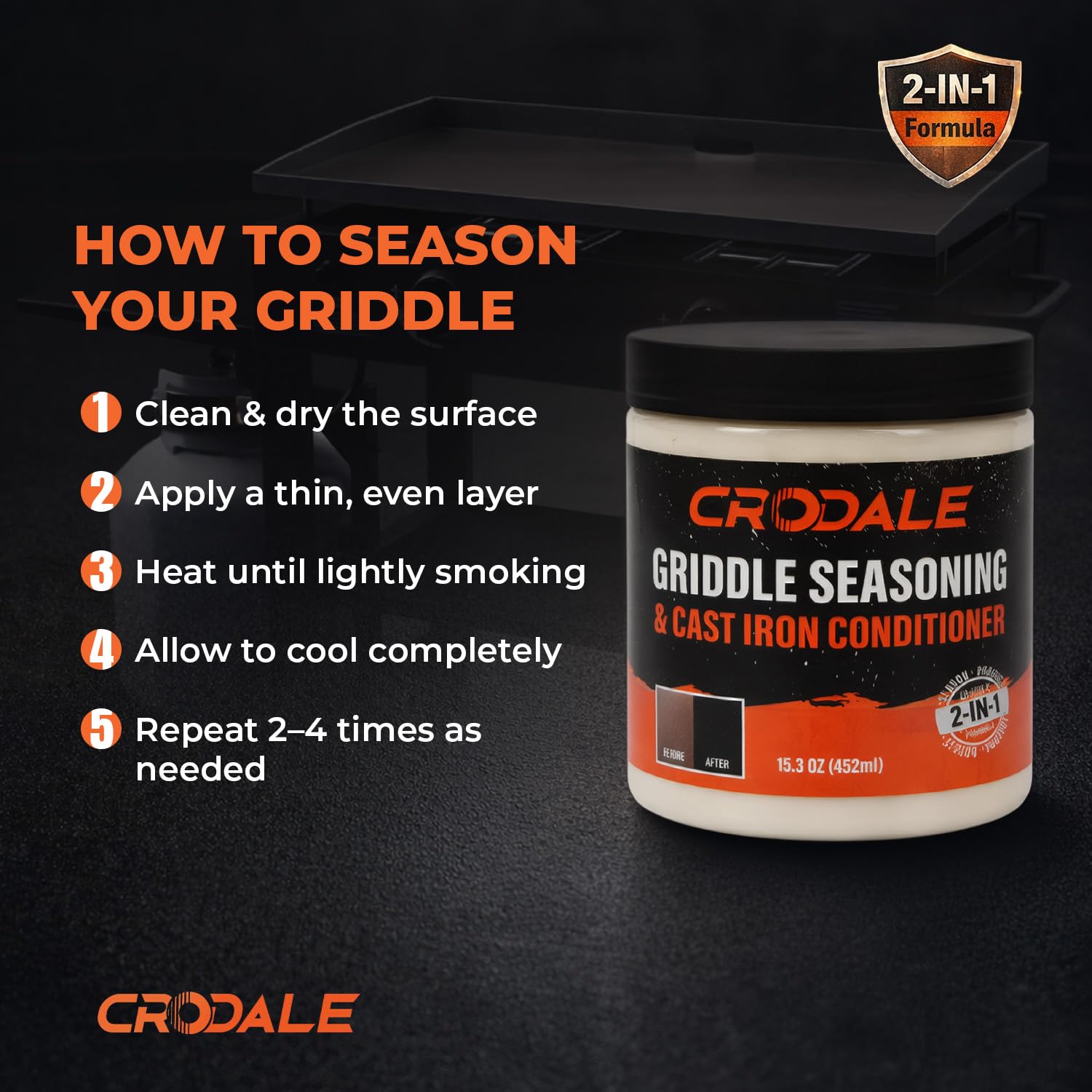 Blackstone Griddle Cleaning Kit - Premium 2-in-1 Blackstone Griddle Seasoning and Conditioner - Blackstone Restoration Kit - Cast Iron and Carbon Steel Cookware - 15.3oz