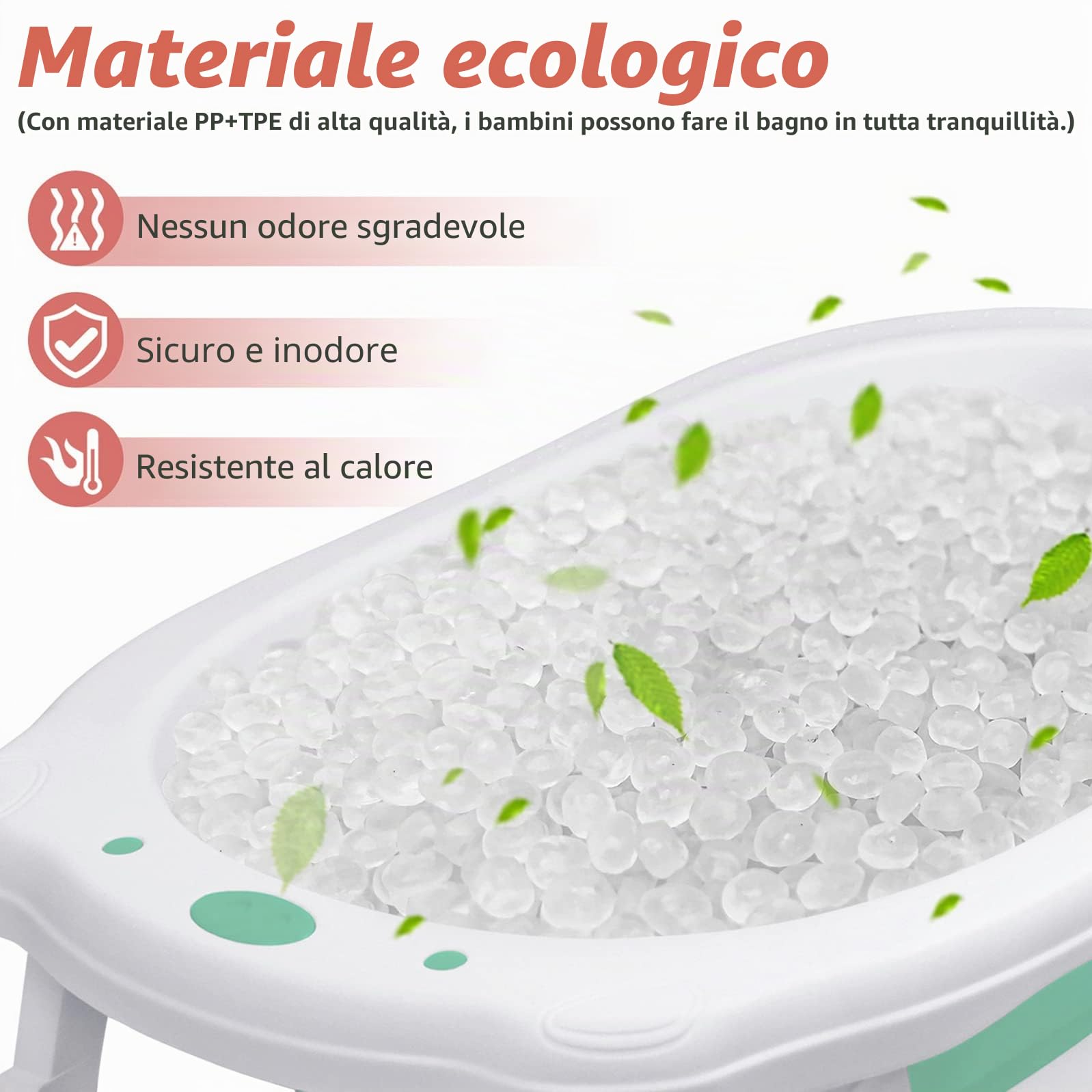 Vasca da bagno pieghevole per bambini e neonati, con tappetino antiscivolo e rete di sicurezza, salvaspazio (verde)