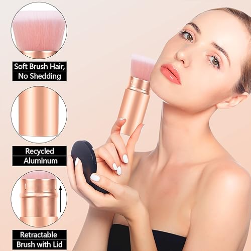 Miniatura 5 de Falliny Brochas de maquillaje retráctiles, cepillo de base de polvo Kabuki de viaje, cepillo portátil de protección solar para base líquida facial