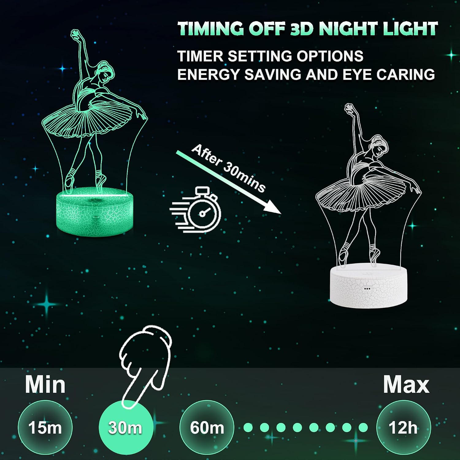 Ammonite Ballet Night Light, Ballerina 3D lamp 16 Color Changing with Remote Control and Timer, Women Ballet Decor Light Birthday Christmas Gifts for Girls Sports Fan