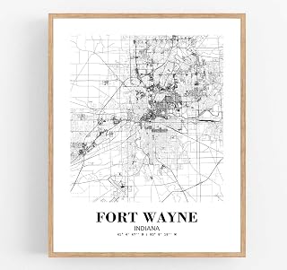 Eleville 8X10 Unframed Fort Wayne Indiana City View Abstract Road Modern Map Art Print Poster Wall Office Home Decor Minimalist Line Art Hometown Housewarming wgn323