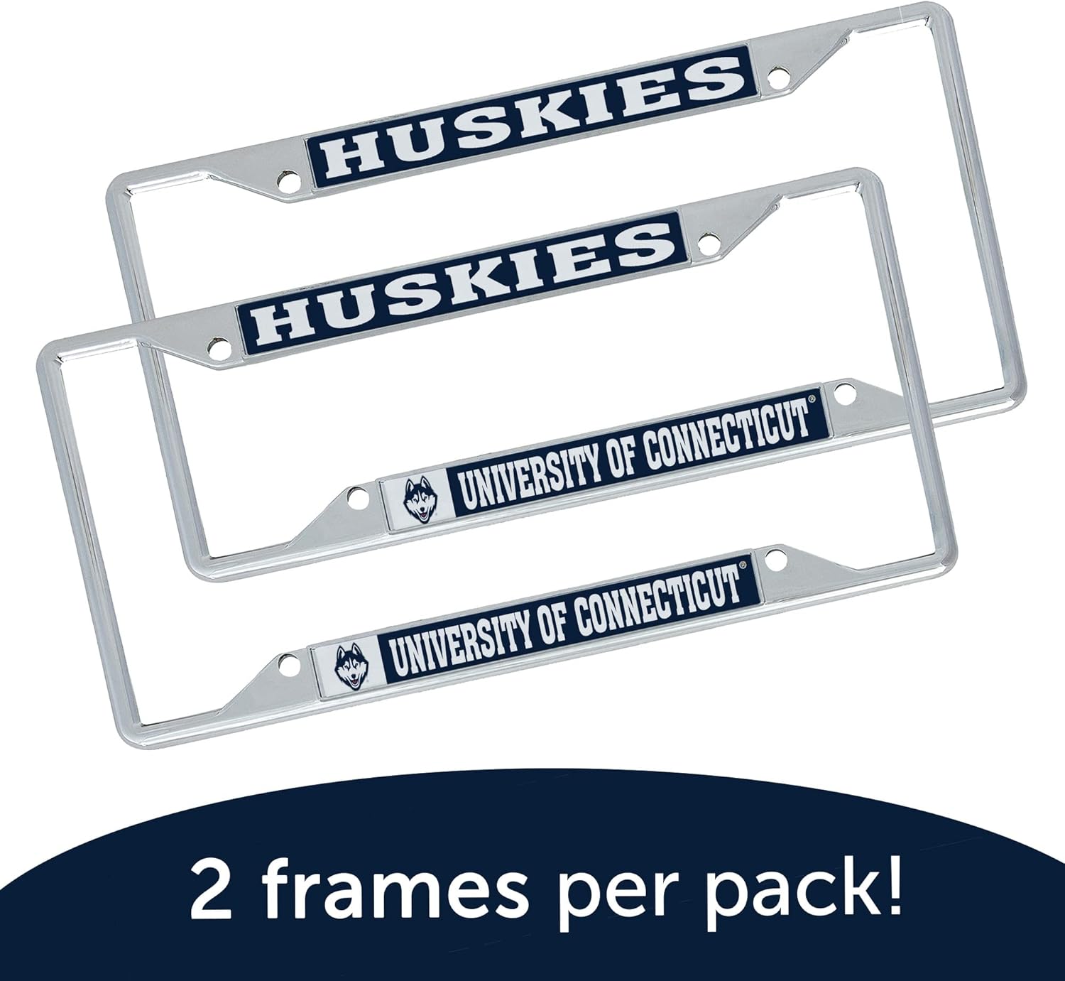 Desert Cactus University of Connecticut License Plate Frame Car Tag Holder for Front or Back of Car UConn Officially Licensed Metal (Mascot 2-Pack)