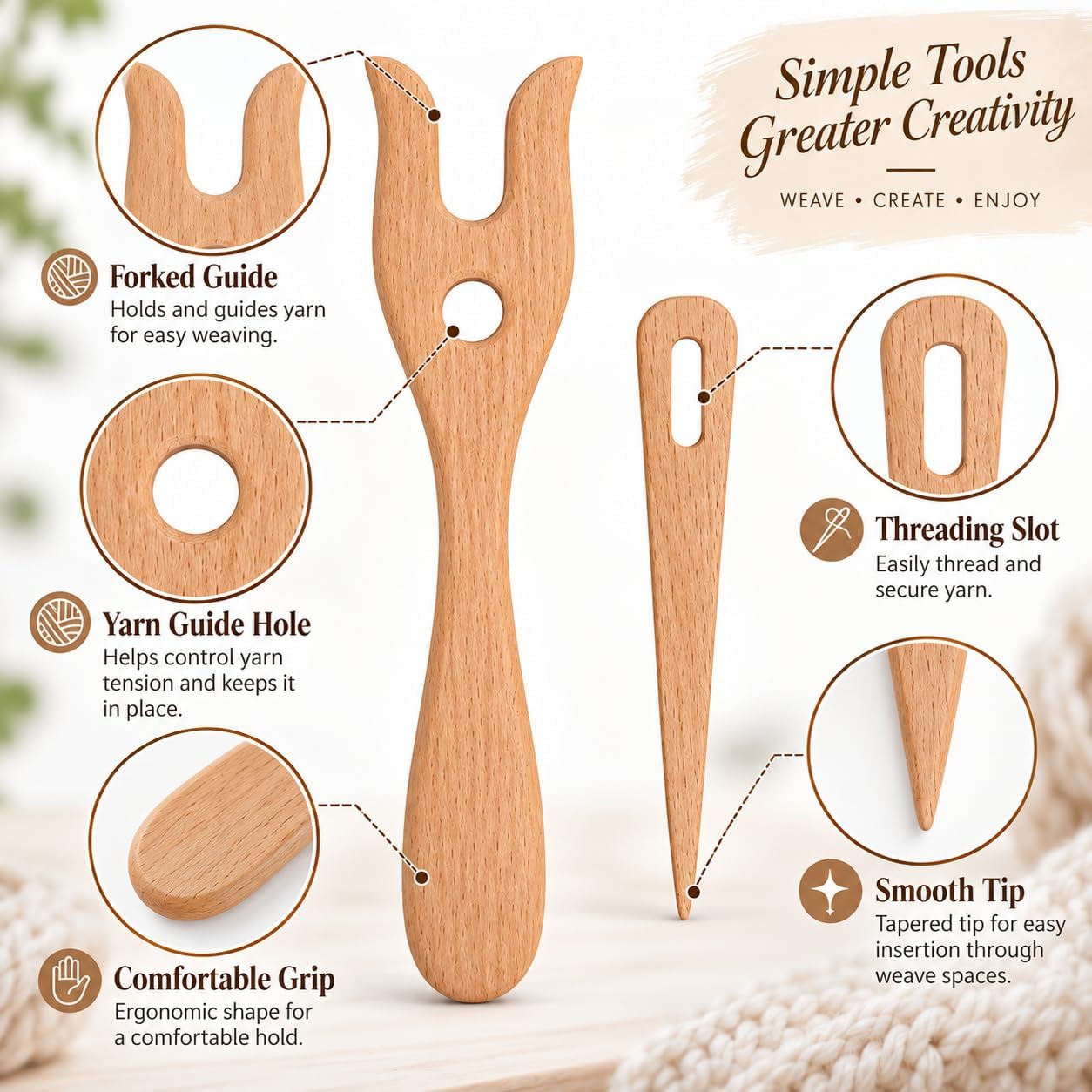 2Pk Lucet Fork & Needle, Wooden Knitting/Cord Making Tool for Bracelets