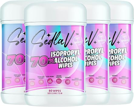 SEDLAV Alcohol Wipes 70% Isopropyl Alcohol Hand Wipes 70% Isopropyl Wipes Large Alcohol Wipes 80 Count Pack of 4