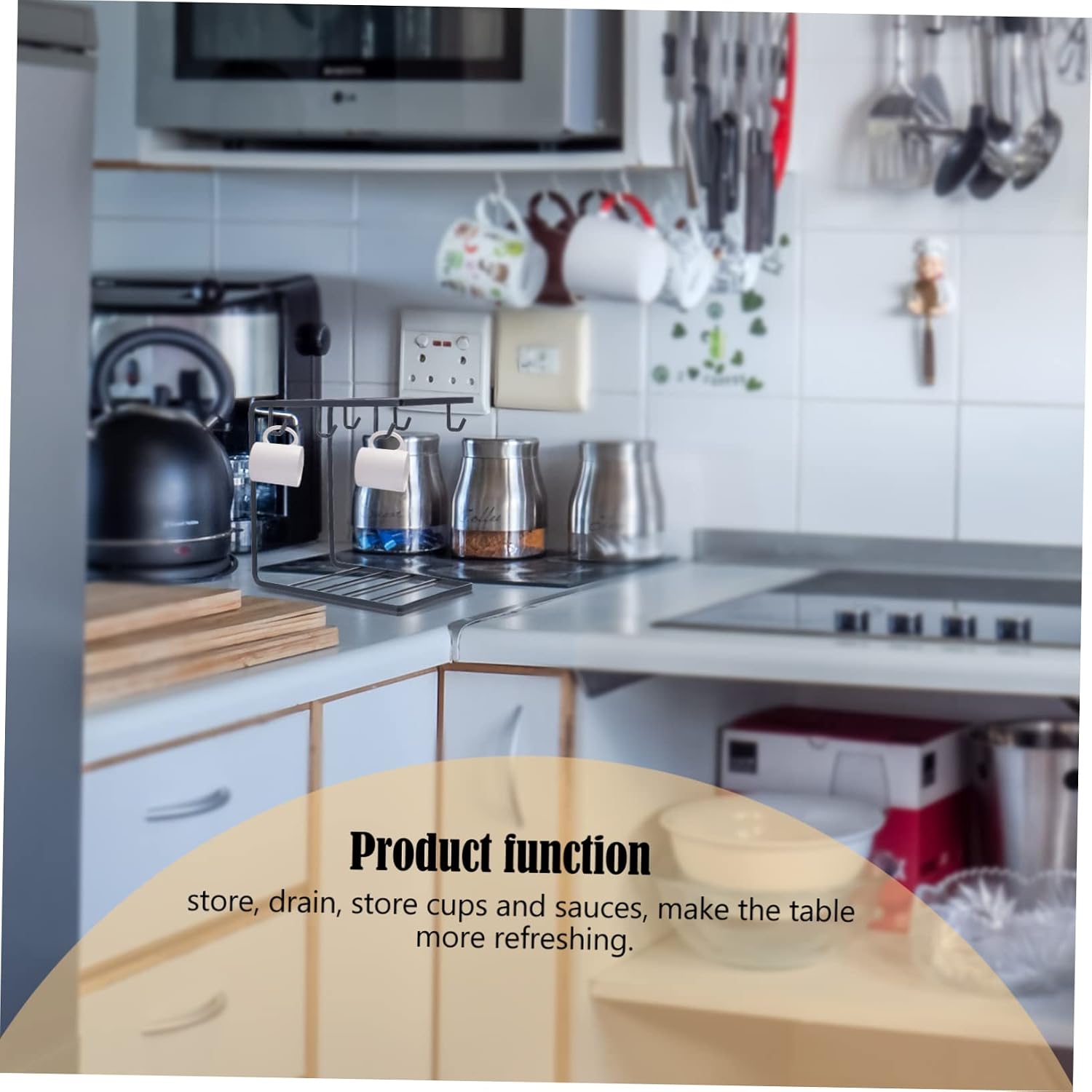 6-Hook Coffee Mug Display Rack Minimalist Iron Cup Storage Organizer Sturdy Draining Shelf for Kitchen and Home Use