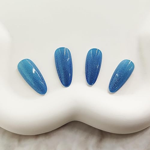 Miniatura 65 de Uñas postizas rojas a presión, uñas postizas medianas de almendra, uñas acrílicas brillantes, uñas postizas de cobertura completa con diseño